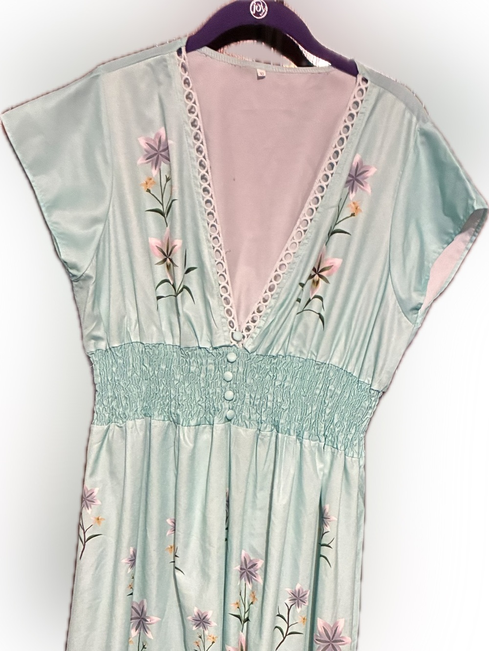 Mint Floral V-Neck Smocked Midi Dress